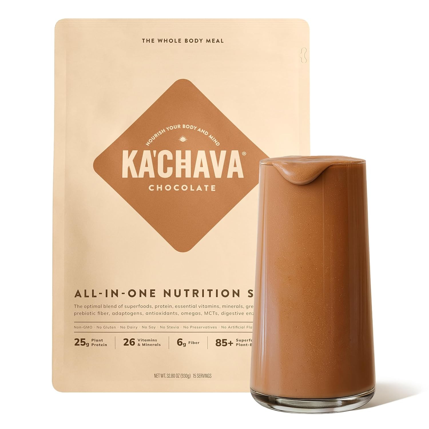 Ka’Chava Whole Body Meal Shake Chocolate 2 lb, Gluten & Dairy Free (15 Servings)