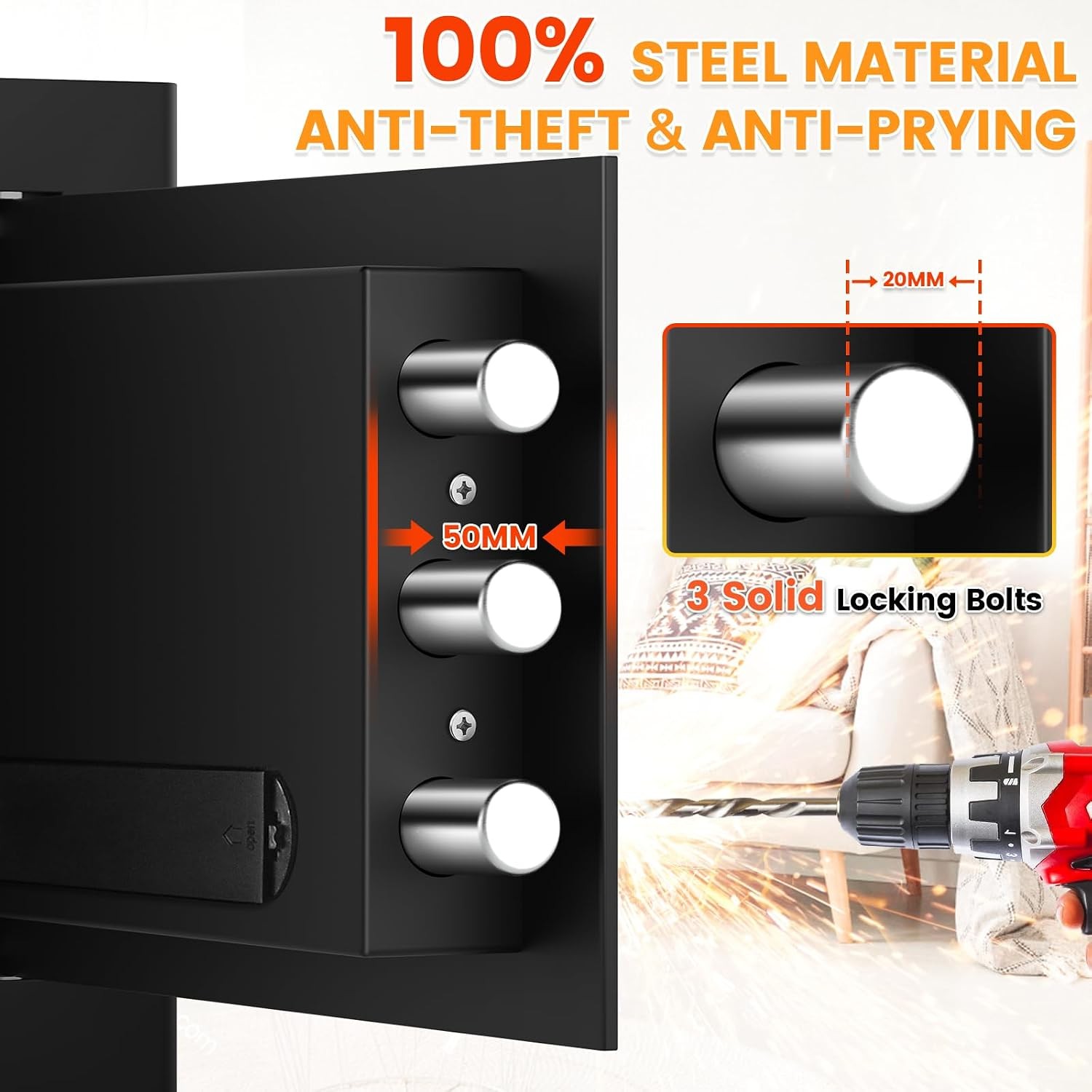 9.84" Tall Small Fireproof Safe Box, 1.2 Cu Ft Security Home Safe