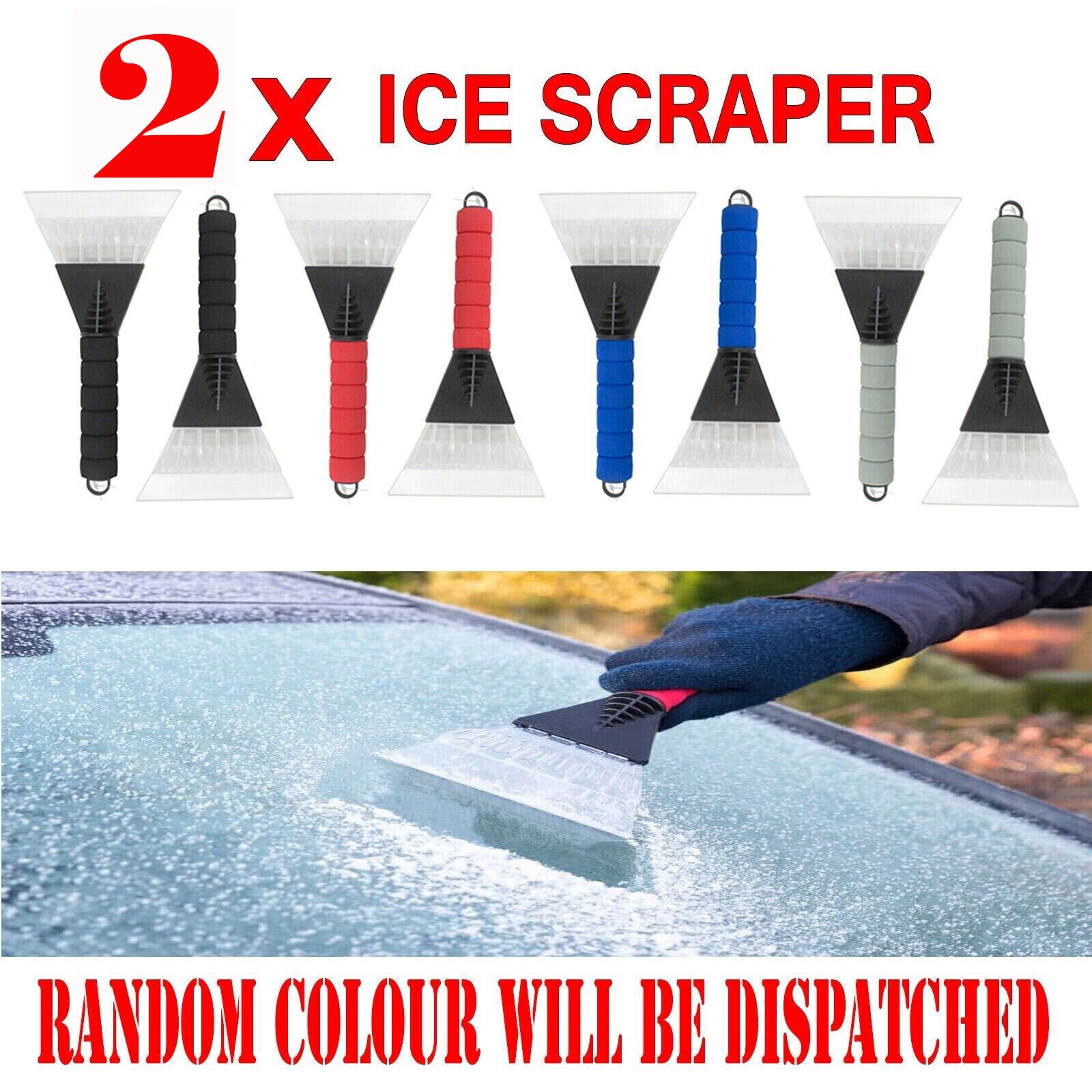 2 x Ice Scraper Car Windscreen Ice Scraper Frost Free Windshield De-Icer