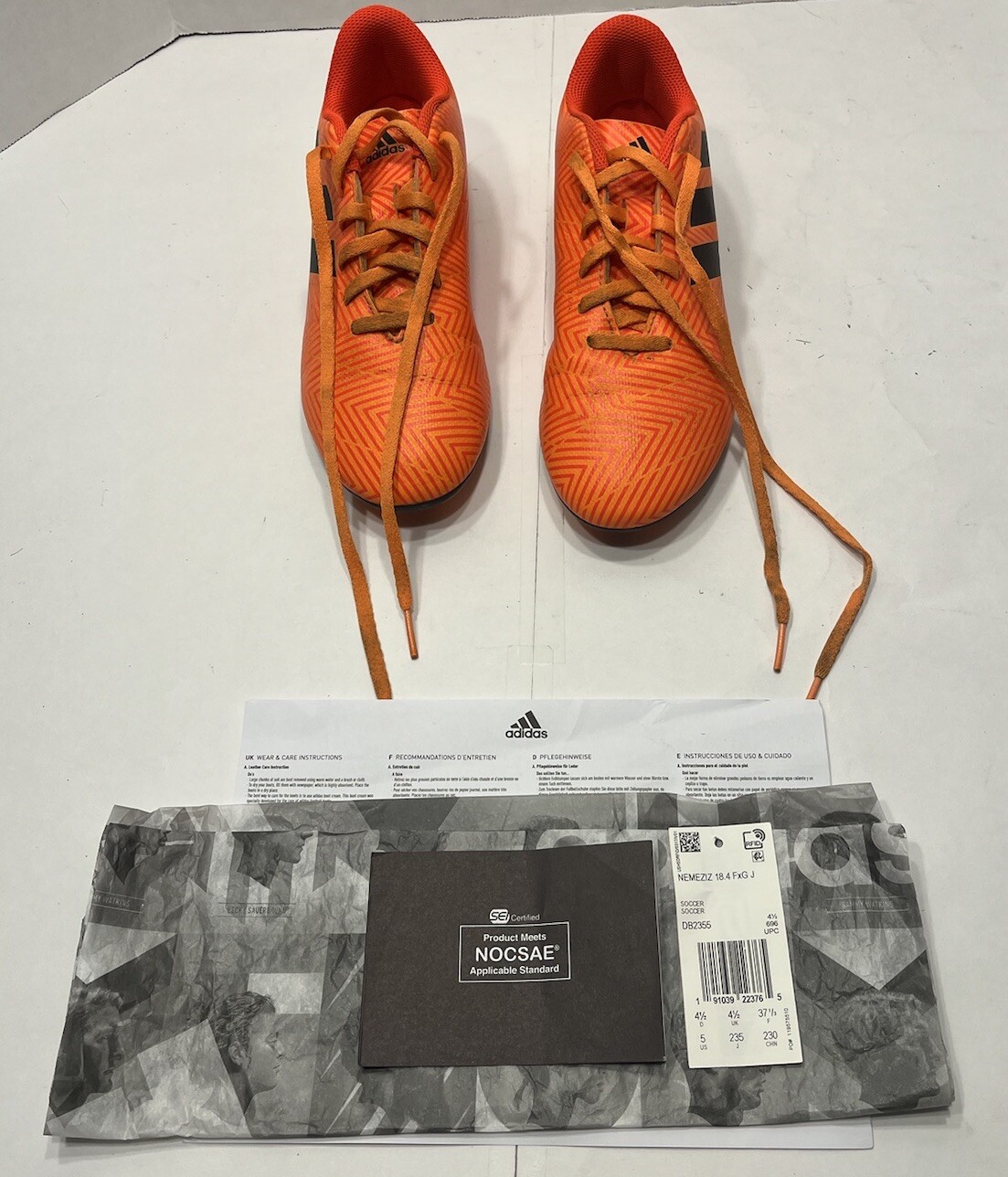 Adidas Nemeziz 18.4 FxG J Soccer Cleats (DB2355) Size 5 Orange/Black GUC