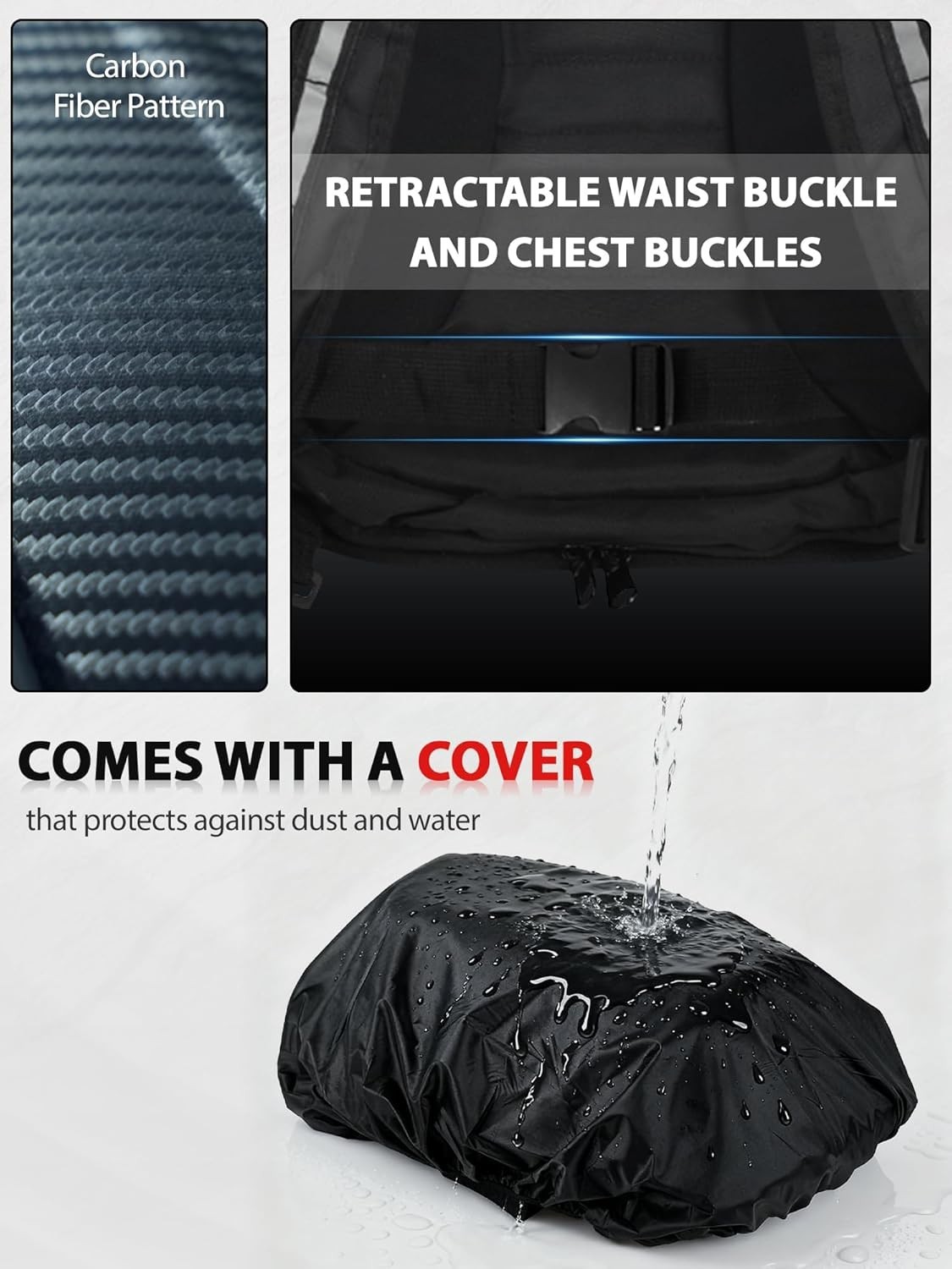 Motorcycle Backpack 30L Hardshell Carbon Fiber Pattern Waterproof Helmet Storage