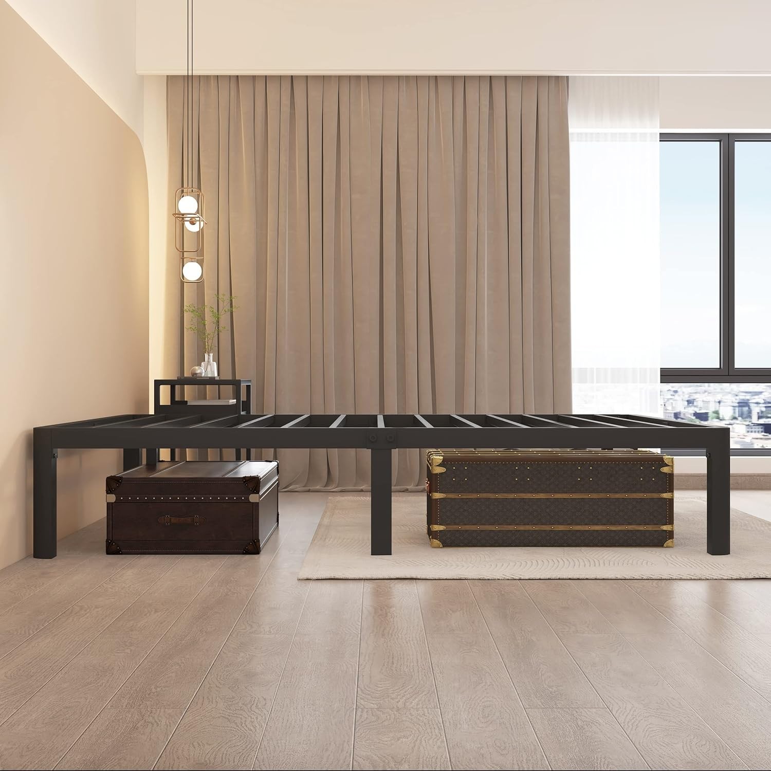 Sturdy 14-inch King Metal Bed Frame with Rounded Corners & No Box Spring Needed