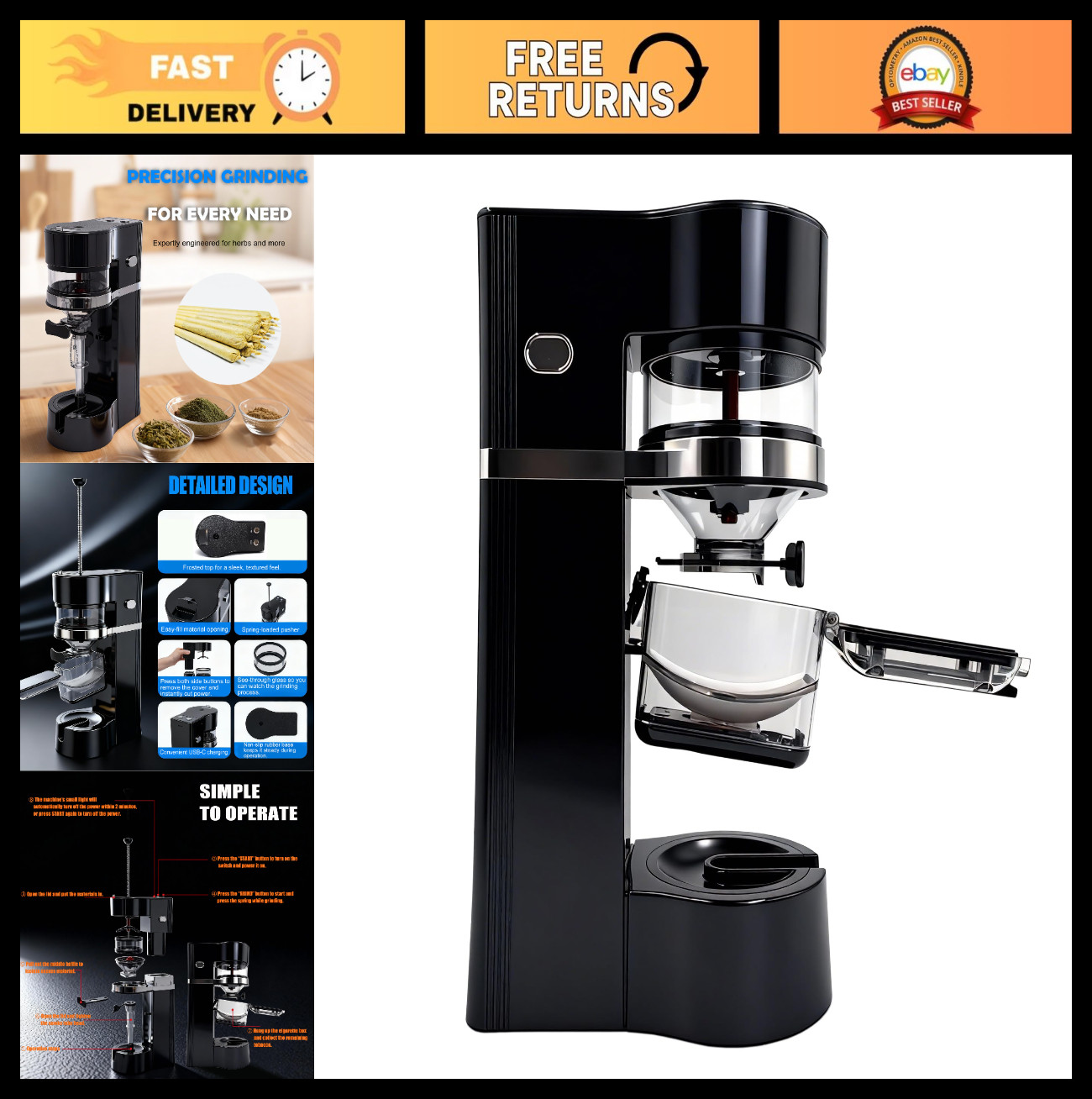Automatic Cigarette Rolling Machine & Spice Grinder | Compact, Durable, One-Touc