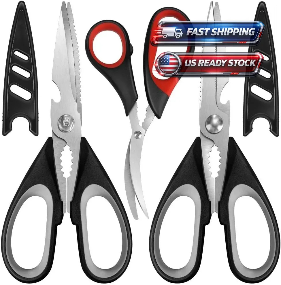 Kitchen Scissors for Meat Fish Plants | Serrated Detachable Shears & Nut Cracker