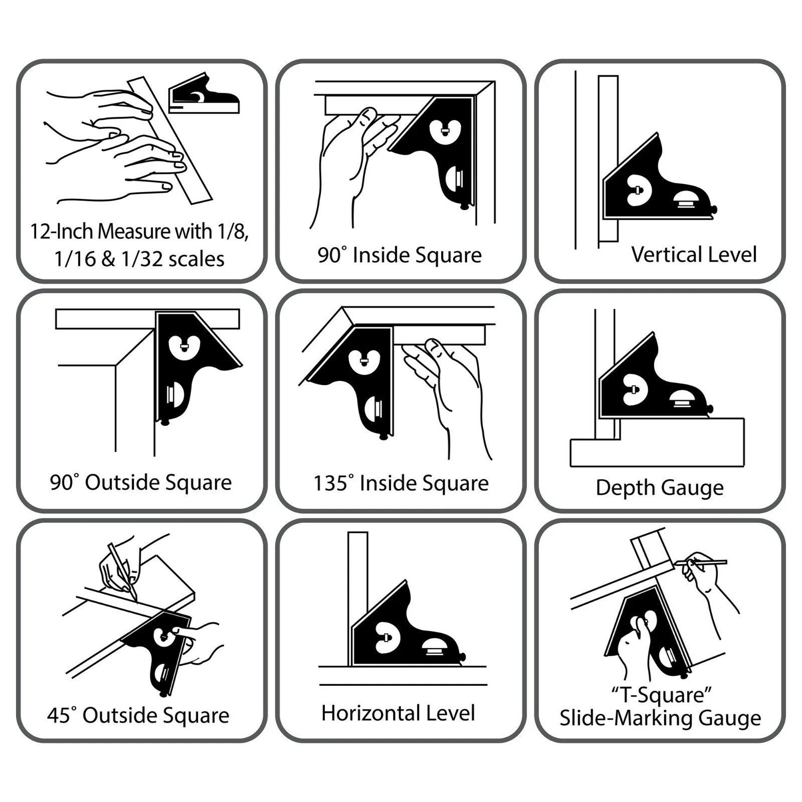 Hyper Tough 12-Inch ADJUSTABLE COMBINATION SQUARE + BUBBLE LEVEL Metric Standard