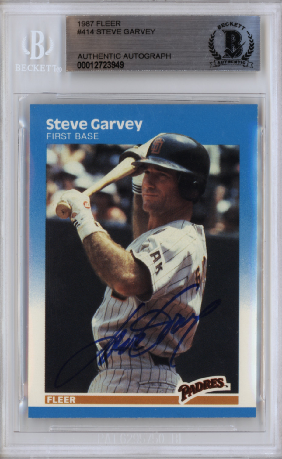 1987 Fleer Steve Garvey Signed San Diego Padres Beckett COA BAS Slabbed Auto