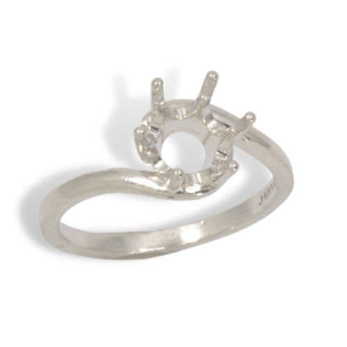 (4mm - 11mm) Round Crescent Solitaire Pre-notched Ring Setting(Ring Sizes 4-11 )