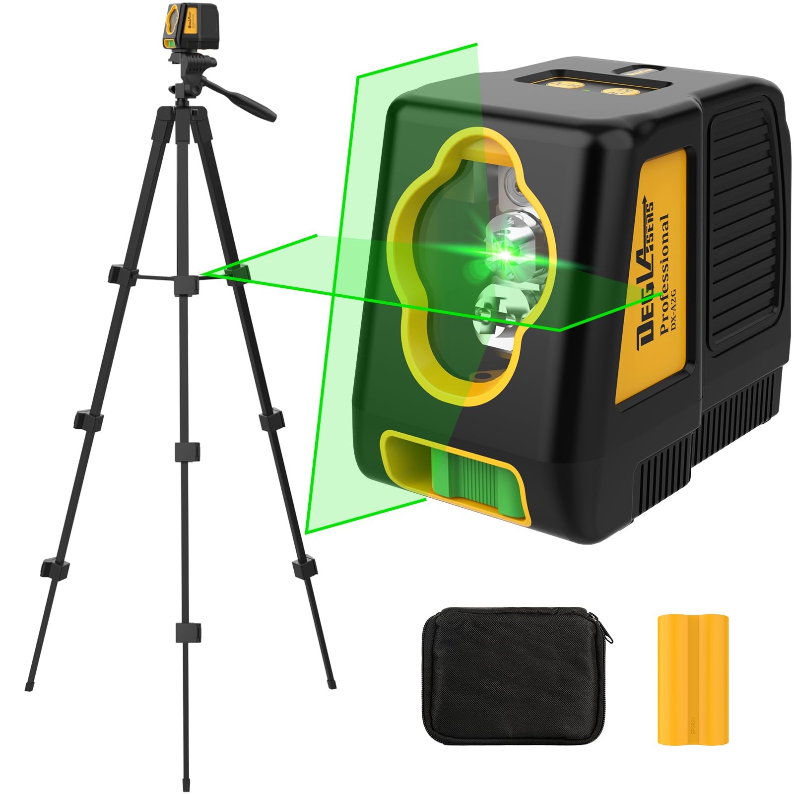 DegLasers DX-A2G 100Ft Green Cross Line Self Leveling Laser Level with Tripod