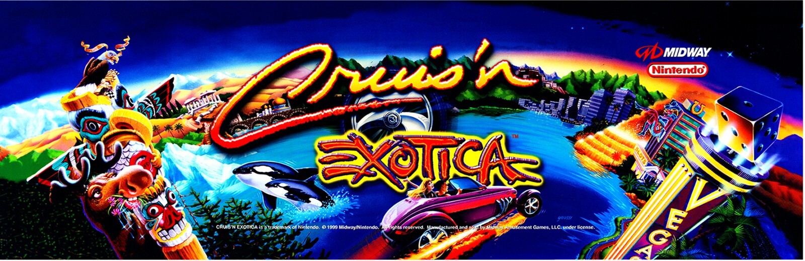 Cruisin (Cruis'n) Exotica Arcade Marquee  Header/Backlit Sign