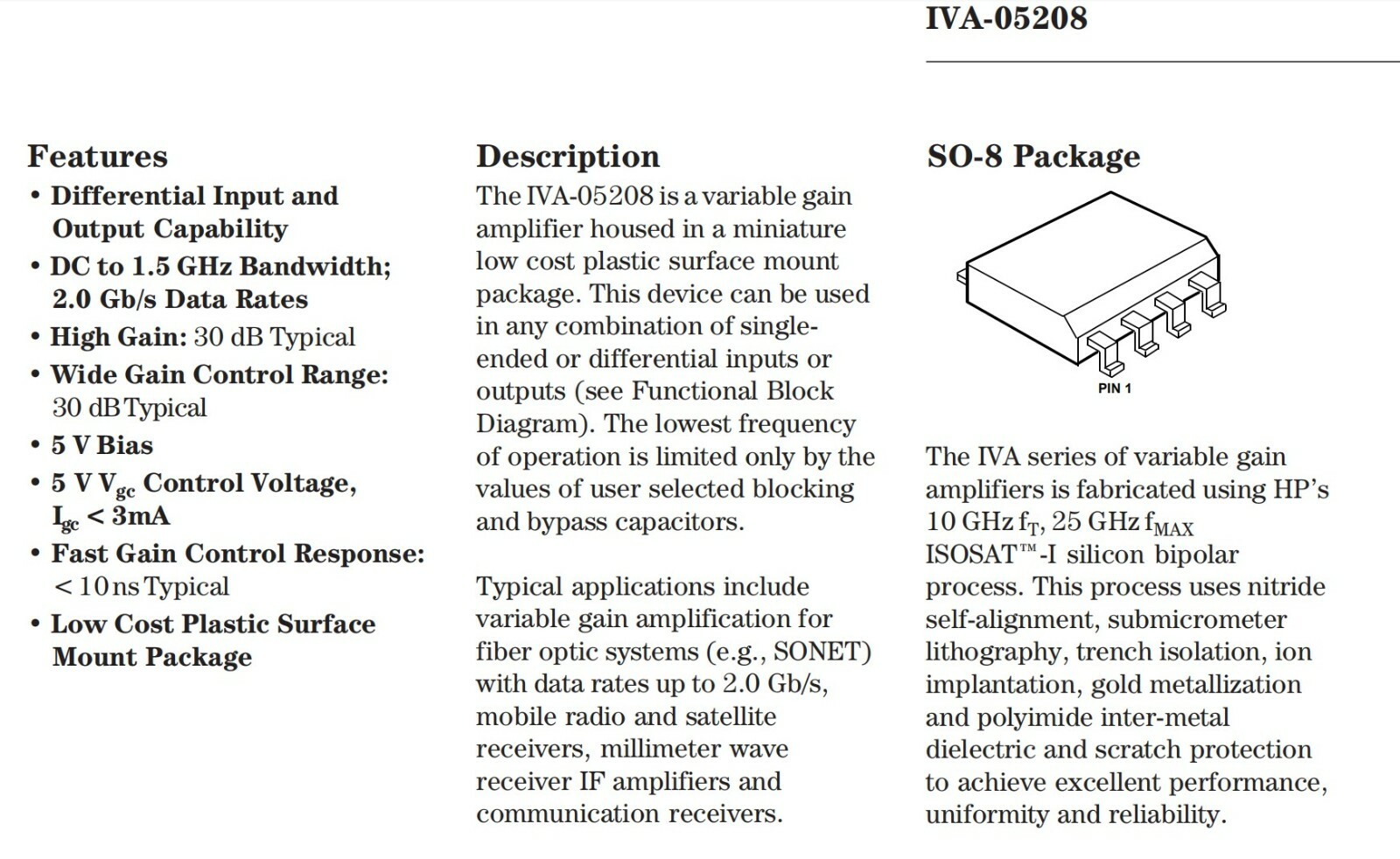 Wideband Differential Amplifier IVA-05208 Differential Input Differential Output