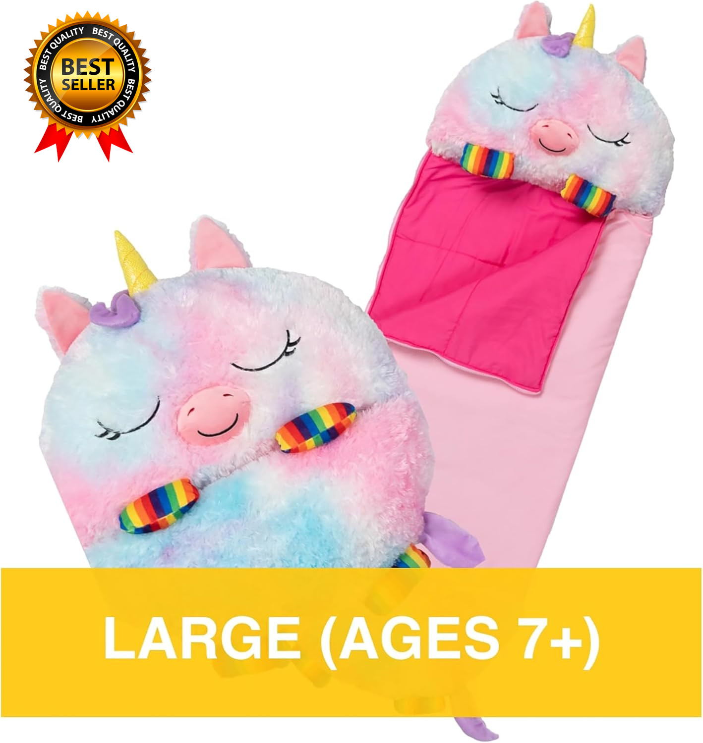 : Pillow & Sleepy Sack: Large - Rainbow Unicorn - 66 X 30, 2-In-1: Plush Animal