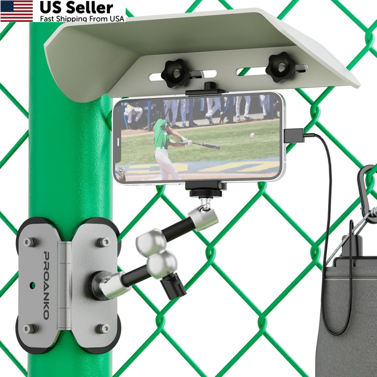 Magnetic Phone Fence Mount with Shade, Game Recording Mounting Kit Black