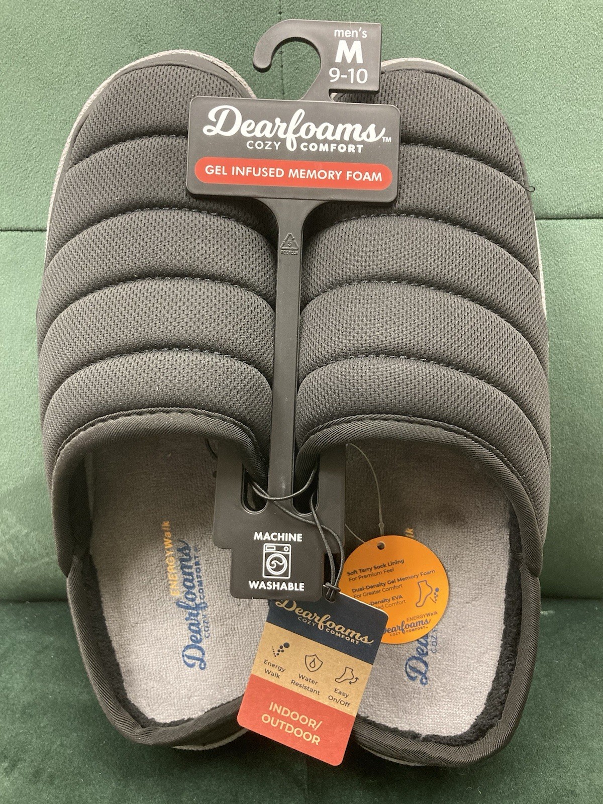 Dearfoams Slippers Men's M (9-10) Energy Walk All Day Clog Black Slip On