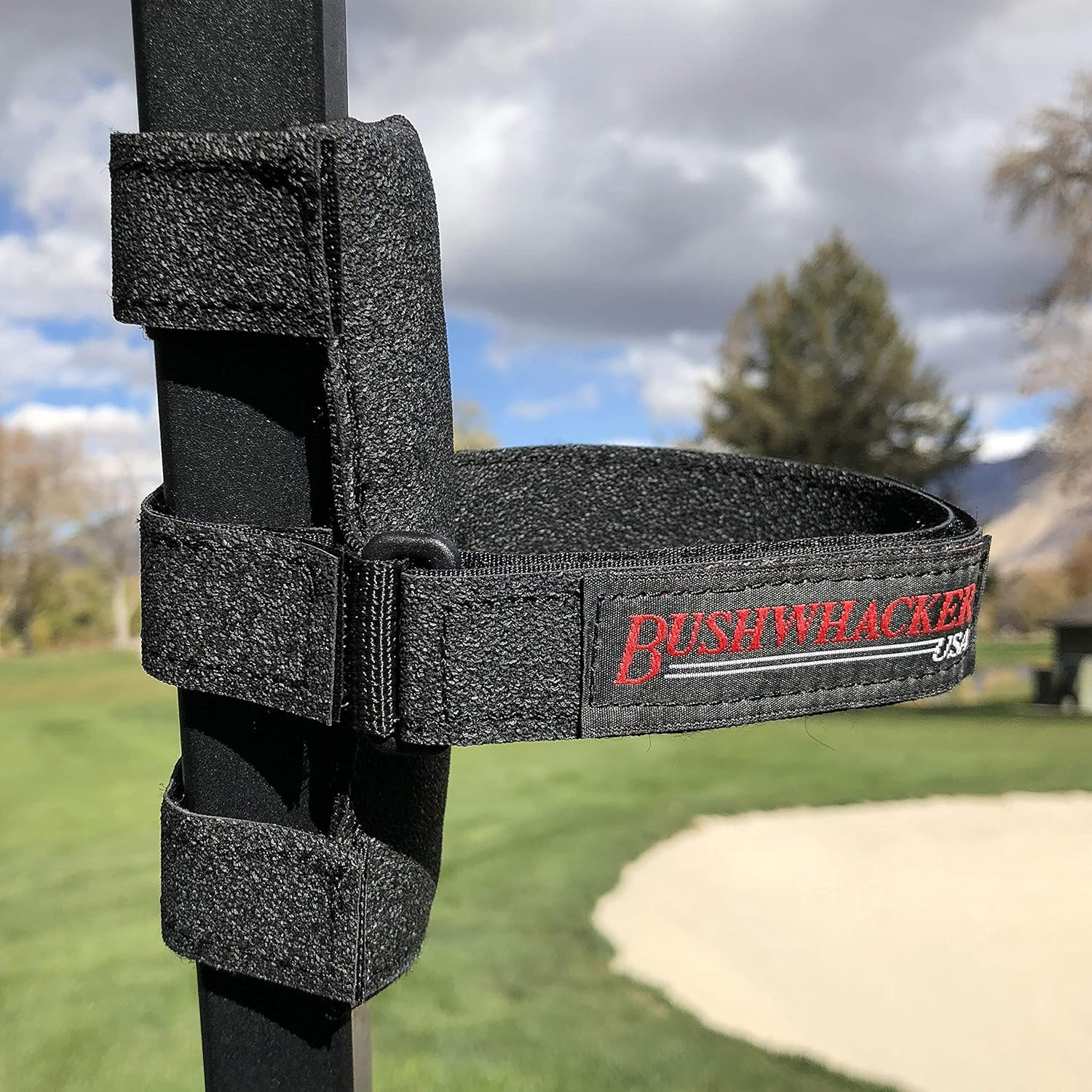 Bushwhacker Portable Mount for Bluetooth Speakers on Golf Cart Railing - Adjusta