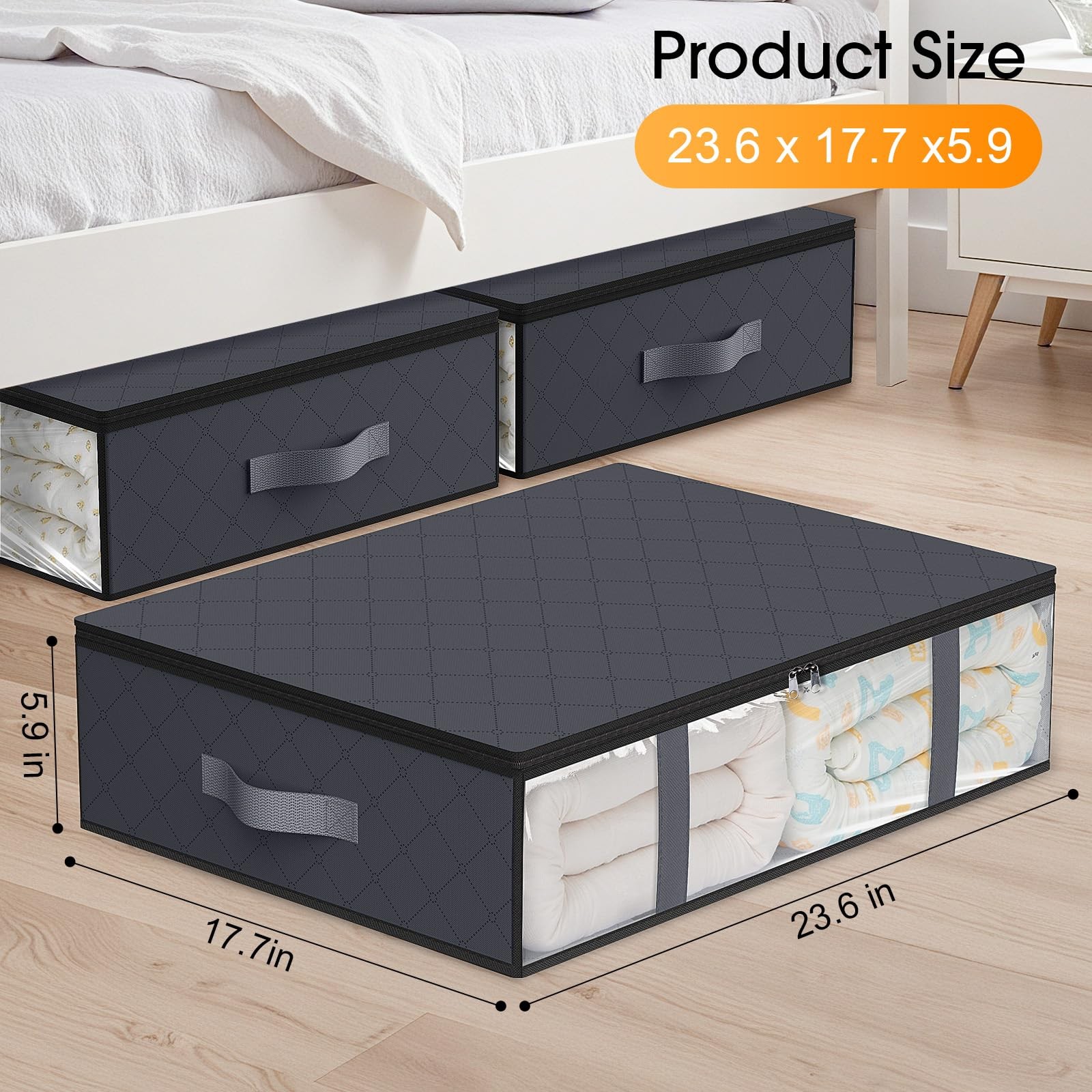 StorageRight Under Bed Storage Bins, 3-Pack 40L Foldable Fabric 3 Pack, Gray