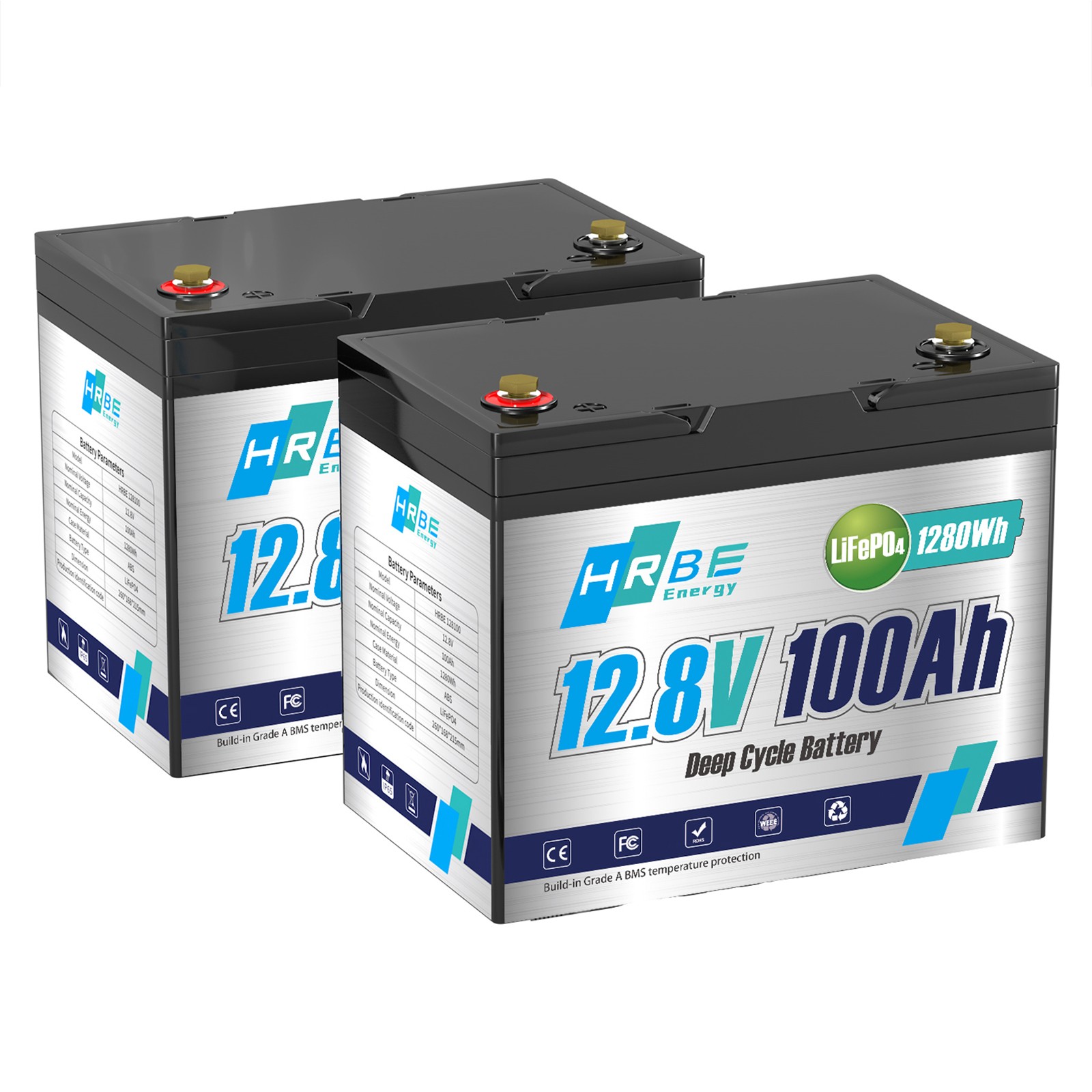 2* 12V 100Ah LiFePO4 Lithium Battery BMS for Solar RV Off-grid Trolling 12V 200A