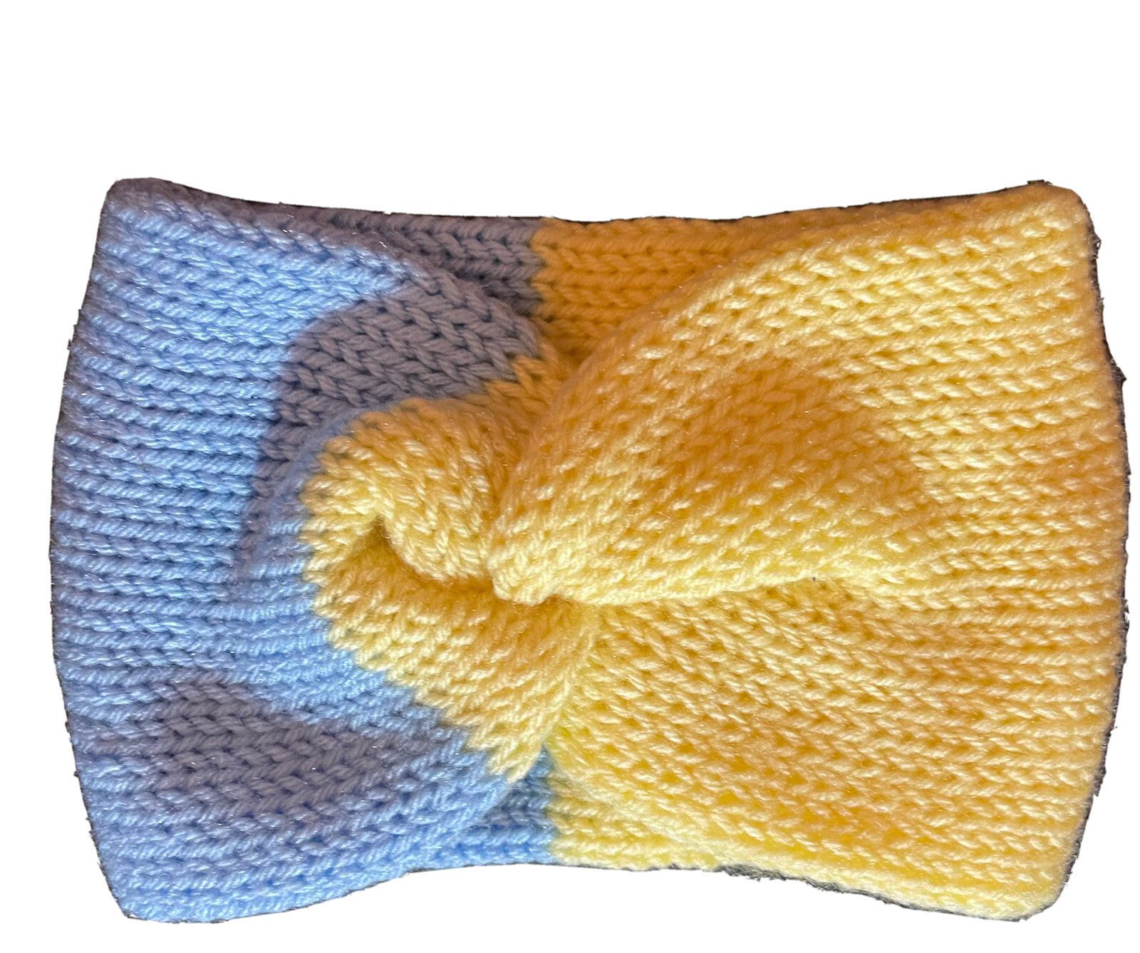 HAND MADE KNITTED TWISTED EAR WARMER COLORS BABY BLUE & BABY YELLOW