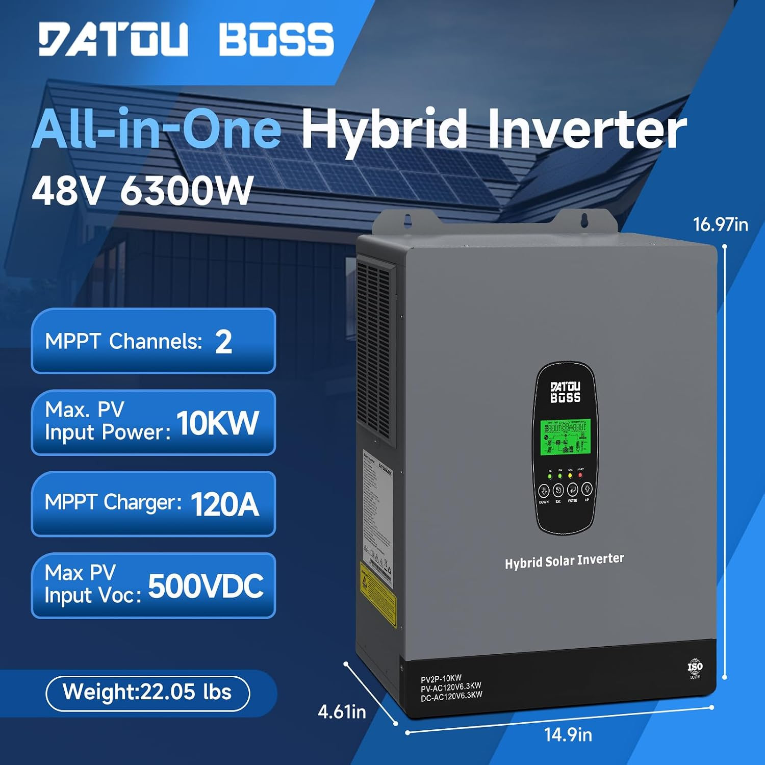 6300W 48V Hybrid Solar Inverter MPPT Off-Grid Charger Controller Pure Sine Wave