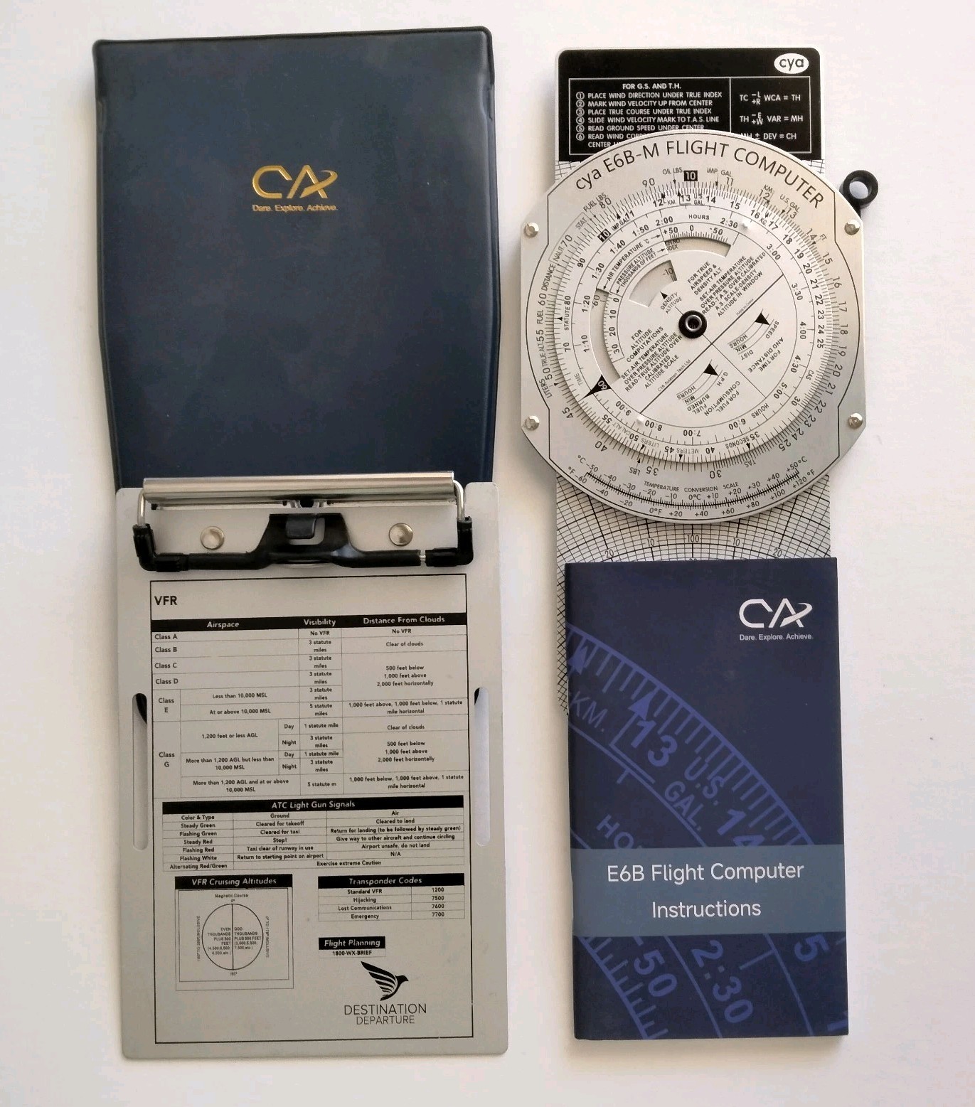 CYA E6B Metal Flight Computer BUNDLE VFR Kneeboard Clipboard Lot