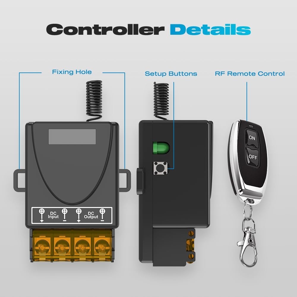 Malictele 12V Wireless Remote Switch 30A Relay RF Control 328ft Long Range