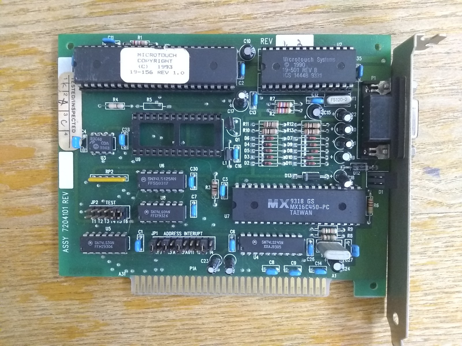 MicroTouch, 8-Bit ISA, ASSY 7204101 Rev 1.2, FAB 5403201 Rev 2.0