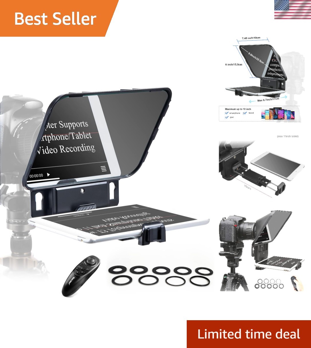 Teleprompter Teleprompter with Remote Control Work with iPad/Tablet/Smartphon...