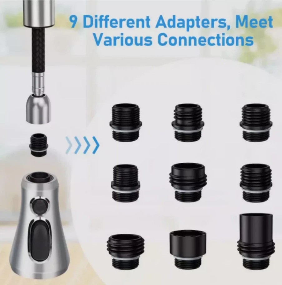 Metal Kitchen Faucet Head Replacement, 3-Function Pull Down Spray Head