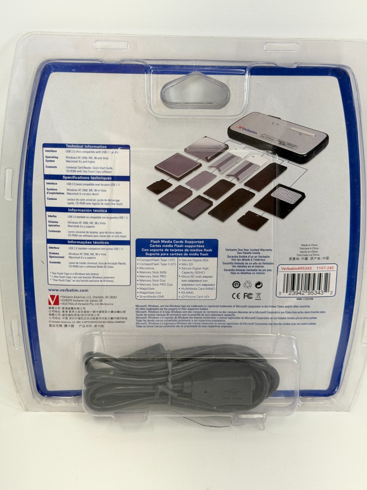 Verbatim CameraMate Universal USB 2.0 Memory Card Reader One-Touch Copy NEW