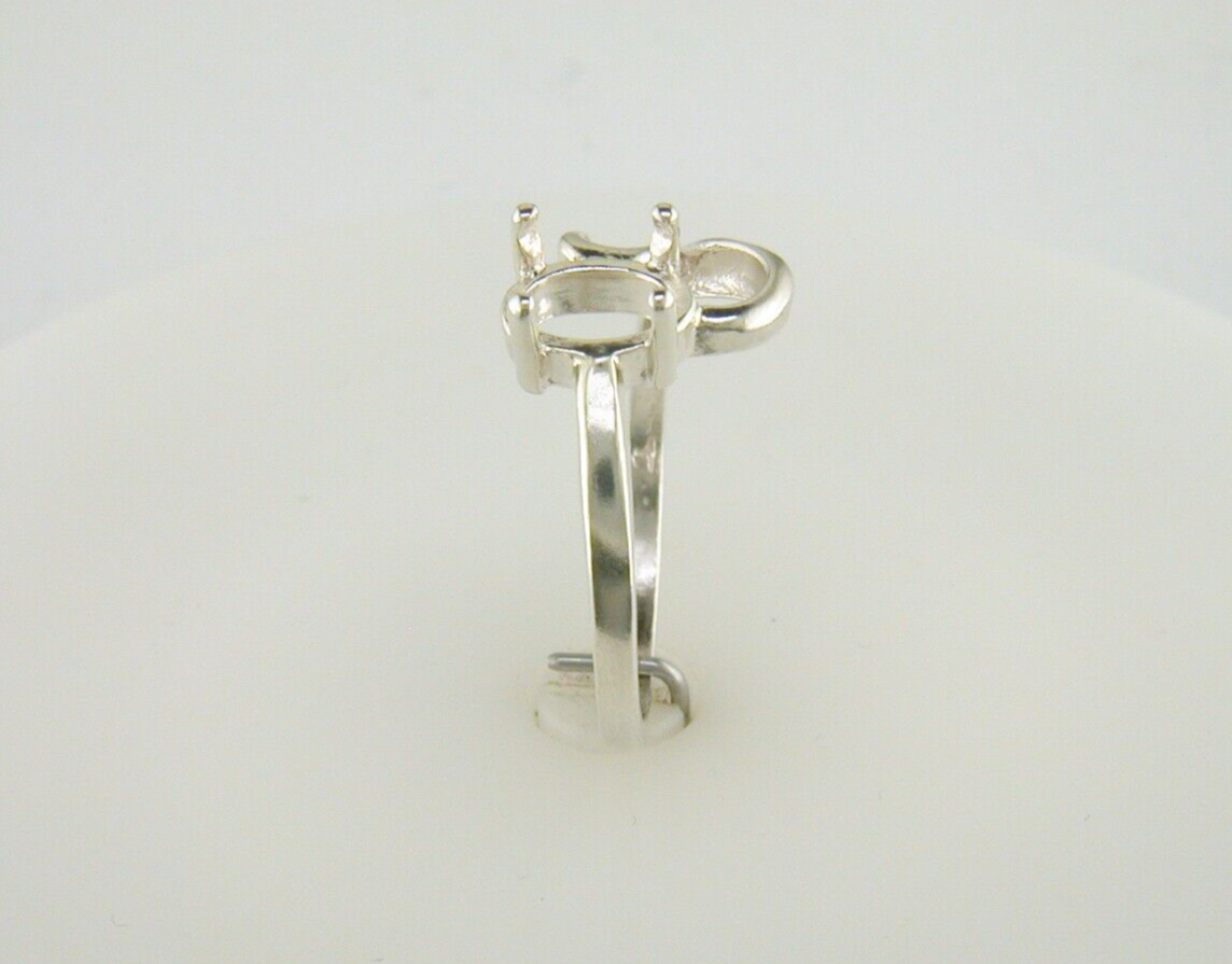 8 x 6 mm Oval Fancy Wave Ring Setting Sterling Silver