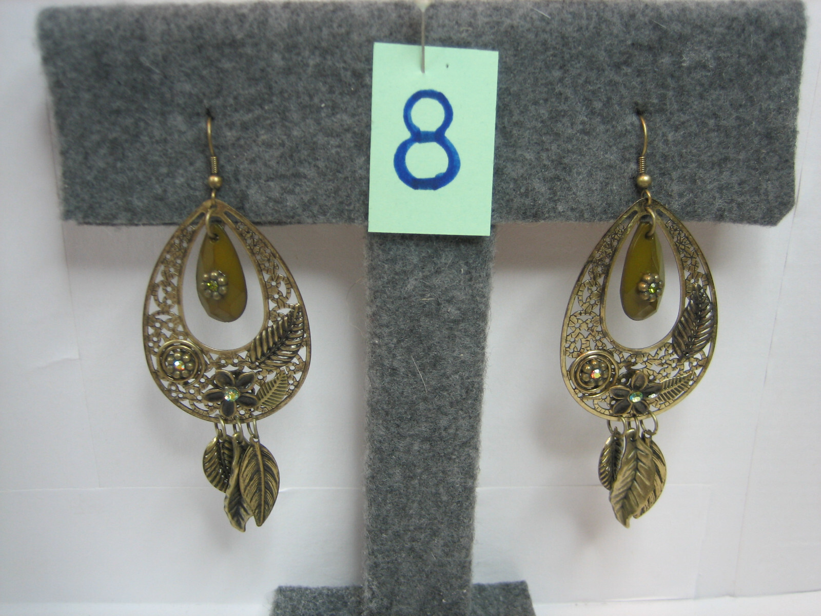 Set of earrings fashion jewelry METAL & cristal rhinestone  GREEN OLIVE #8