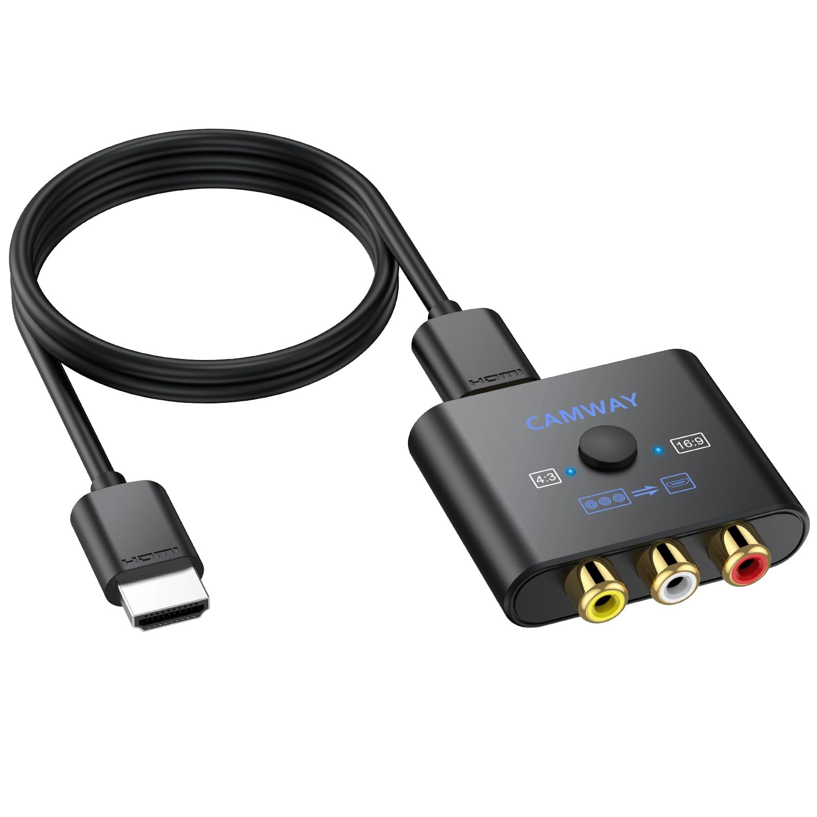 RCA to HDMI Converter 1080P AV Adapter 16:9 4:3 Composite Video Black