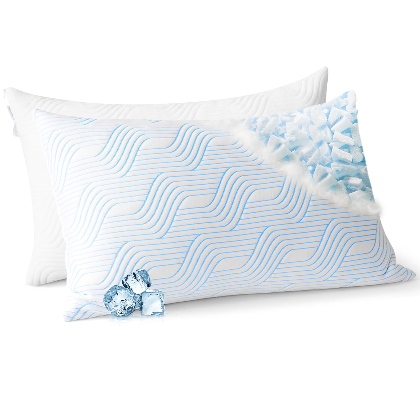 VONPURE Cooling Bed Pillows for Sleeping 2 Pack Shredded Memory Foam Pillows ...