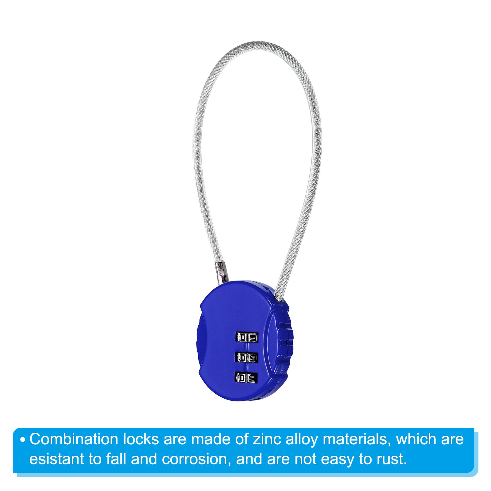 Small Combination Block 7.8", 1pc 3 Digit Luggage Lock, Blue