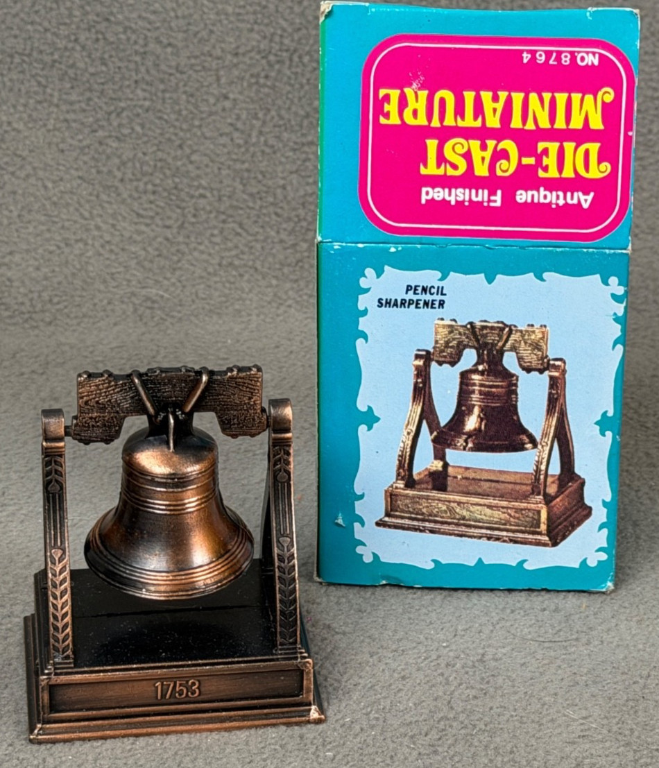 VTG Liberty Bell Die Cast Miniature Pencil Sharpener & Box Souvenir Phila. PA