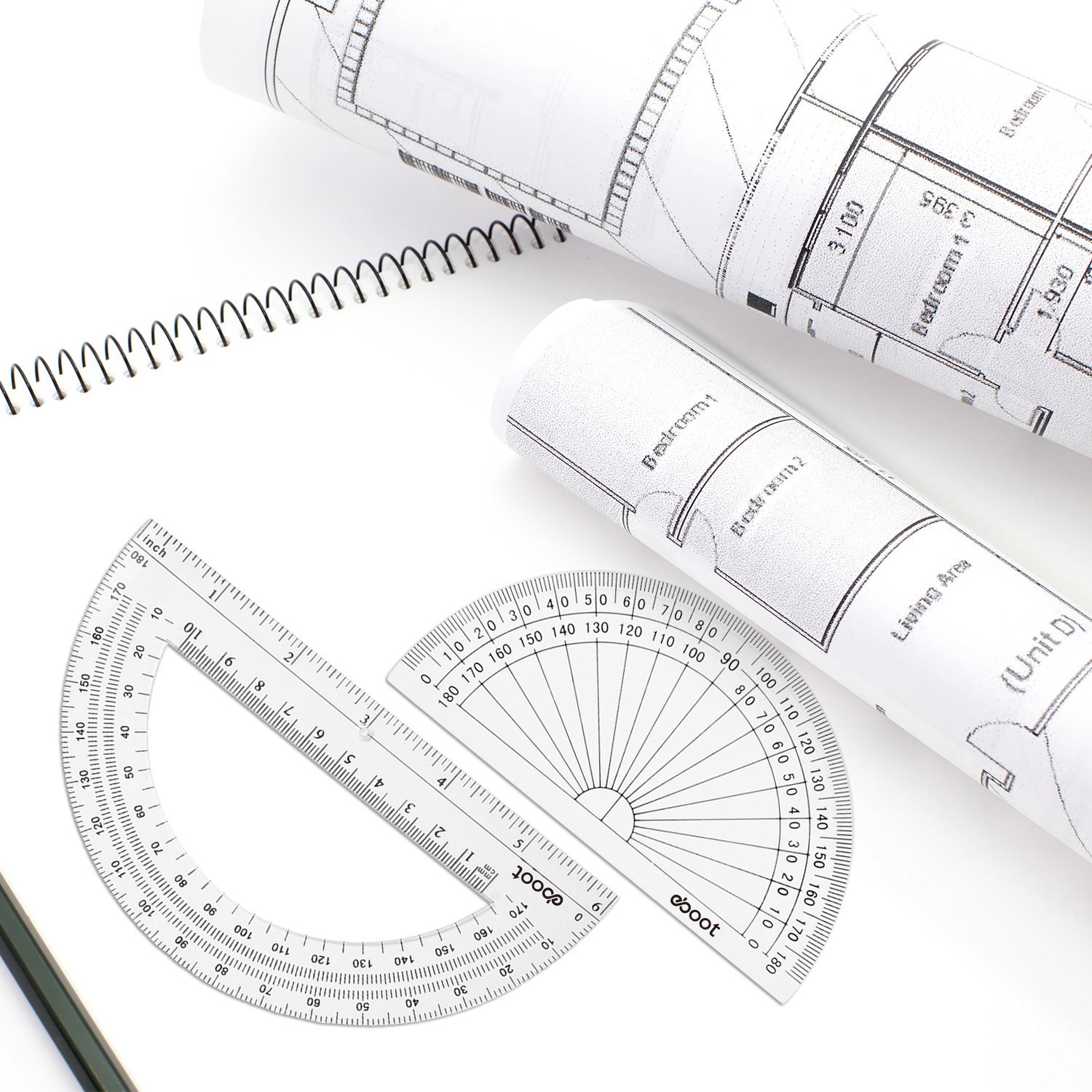 Clear Plastic Protractor 2 Pcs 6 Inch 4 Inch 180 Degree Math Geometry Tool