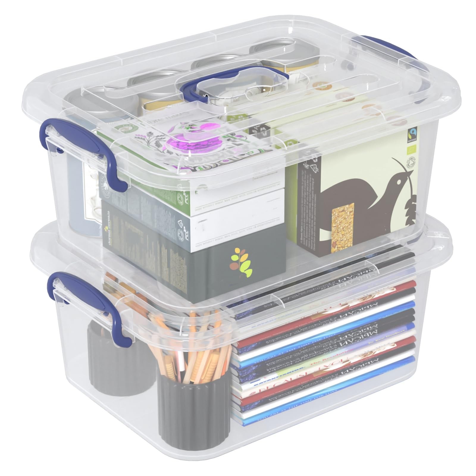 2 PCS 8 Quart Clear Plastic Latching Boxes Handles Storage Tote Lids Organizer