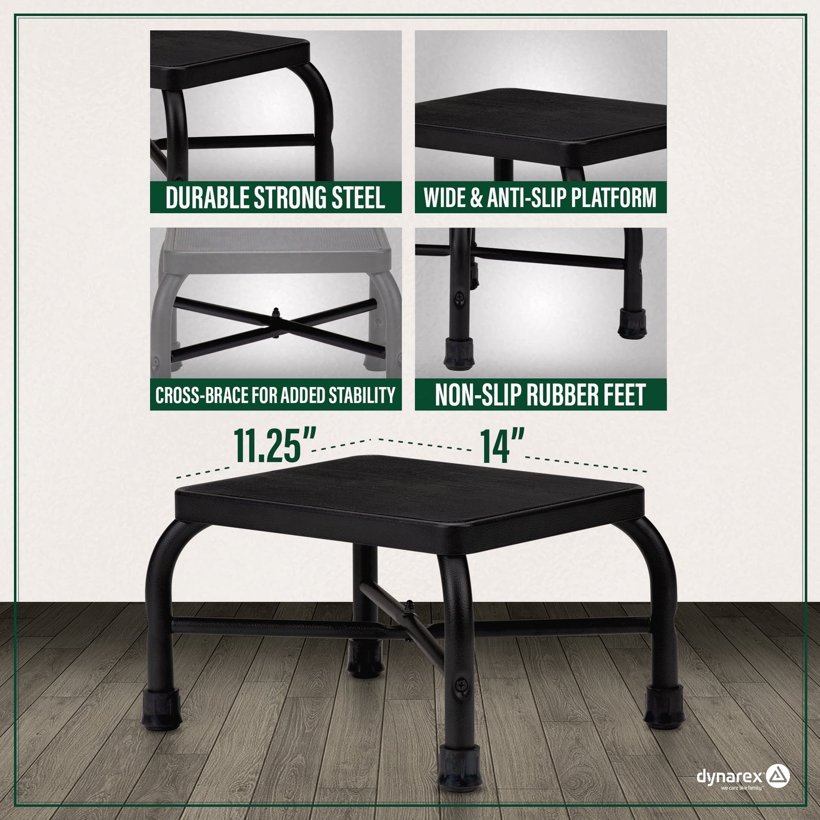 Dynarex Bariatric Step Stool, Steel Frame, Cross Brace, Non-Skid Tips 500 lb Cap