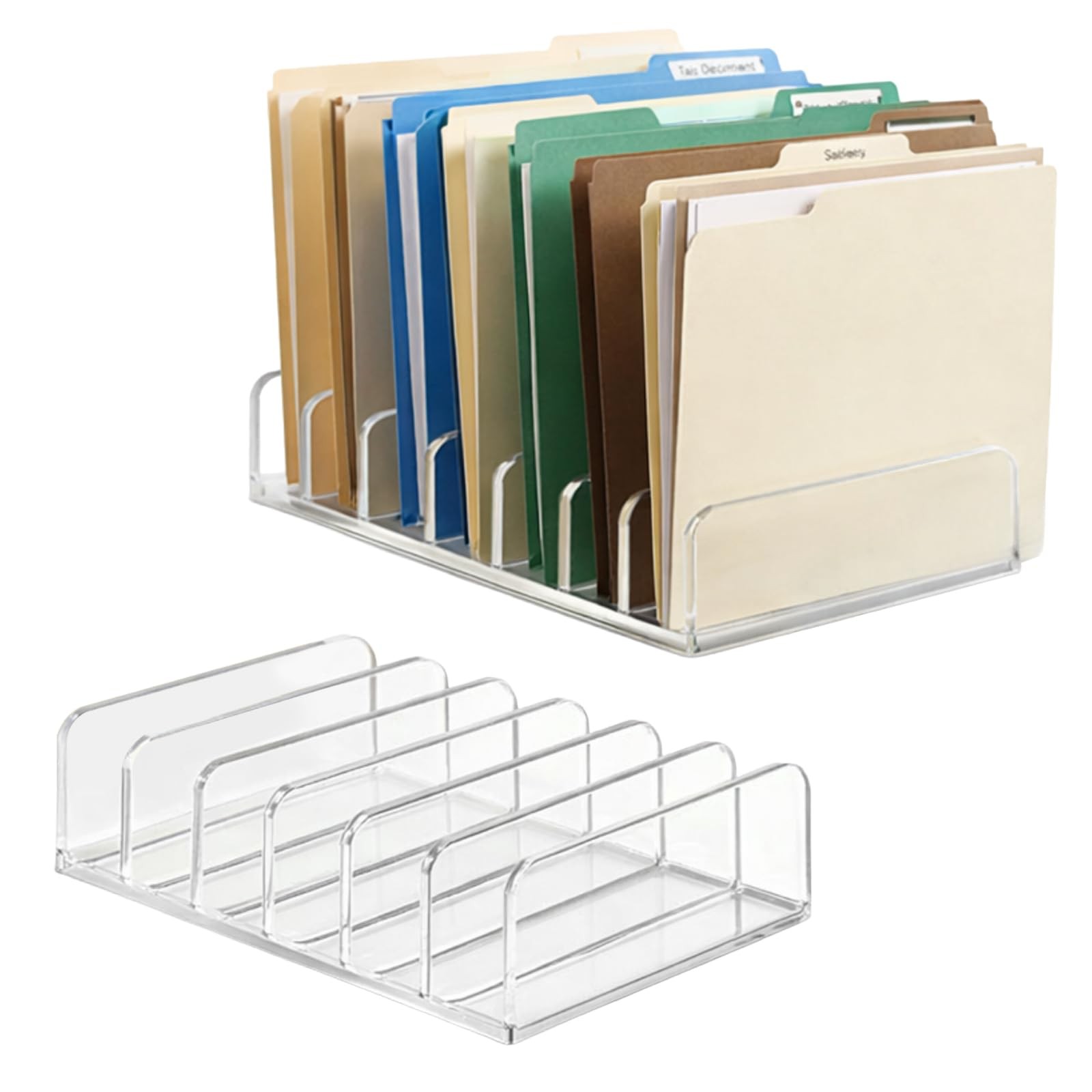 Mangpung 2Pcs Acrylic File Organizer, 7 Slots Desktop Paper Clear/Transparent