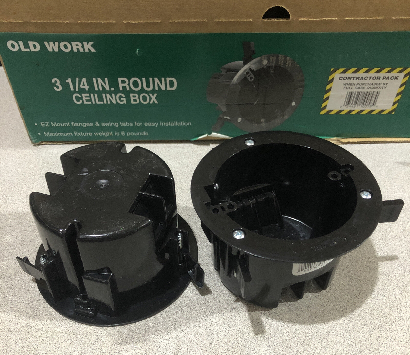 2 Pack Of Cantex Round Ceiling Box With Wing Tabs PVC 18 cu 3 3/8-In EZ18CO