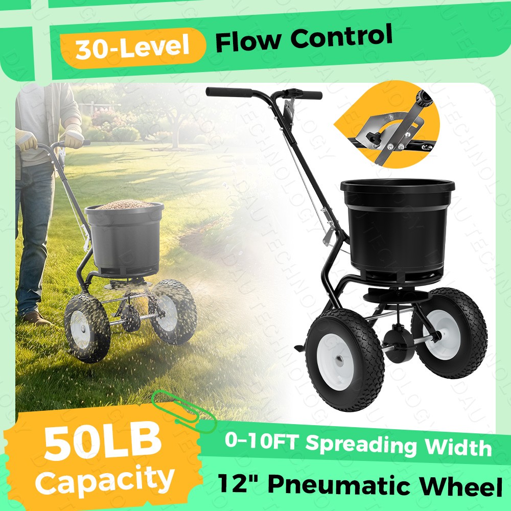 50 LB Push Broadcast Spreader for Lawn Garden W/Adjustable Flow Settings 0–10FT