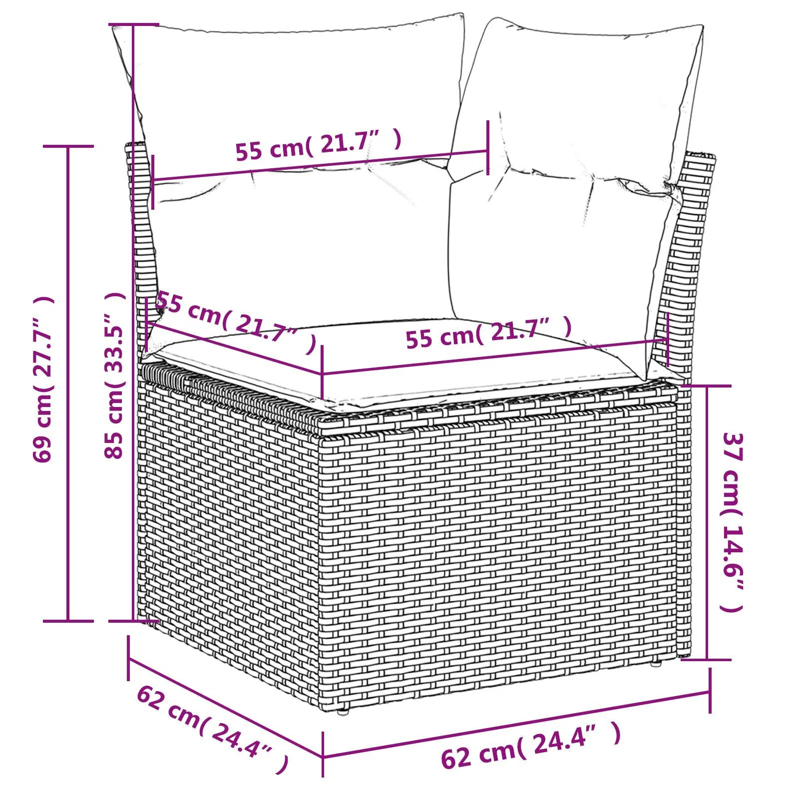 Garden Sofa with Cushion Gray 62 x 62 x 69 cm poly rattan