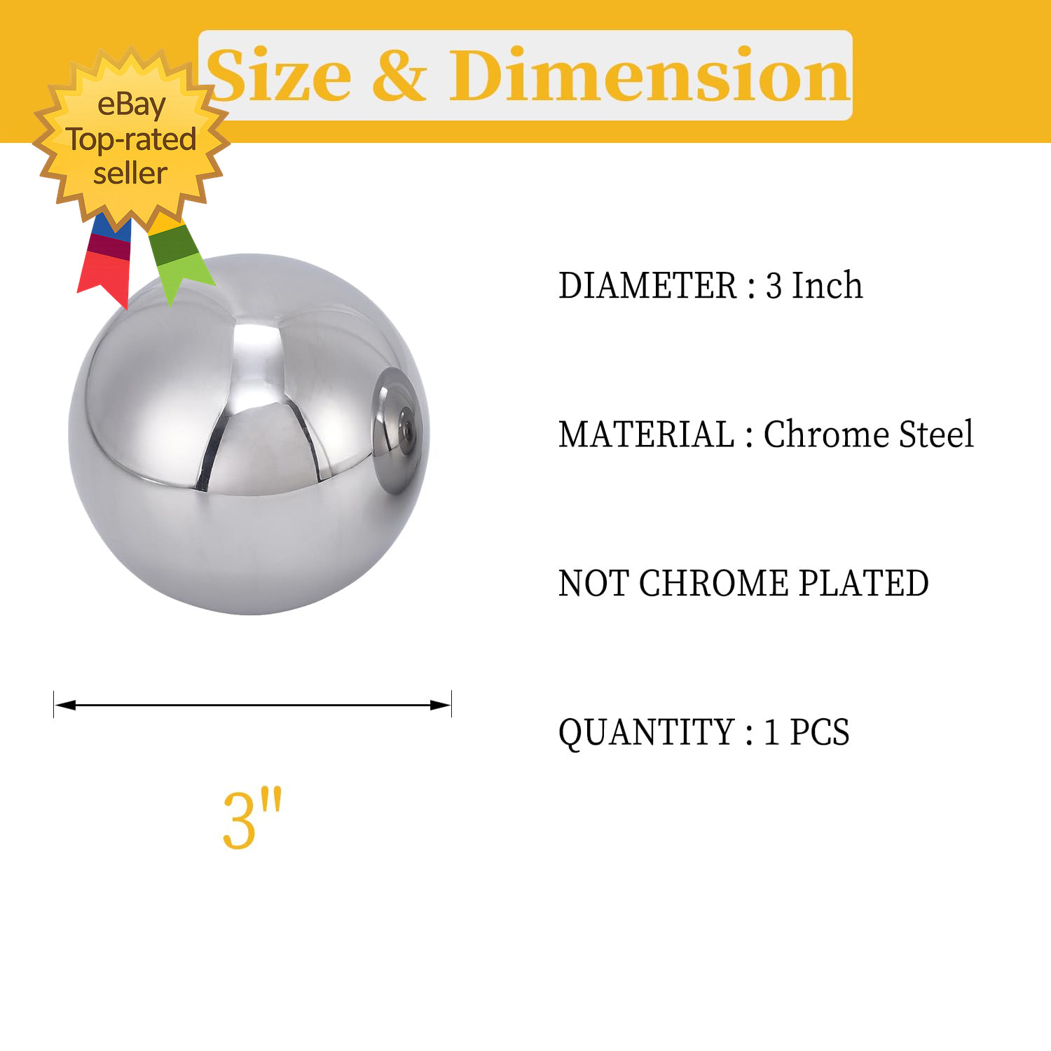 One Large 3 Inch Diameter Hardened Chrome Solid Steel Bearing Precision Balls