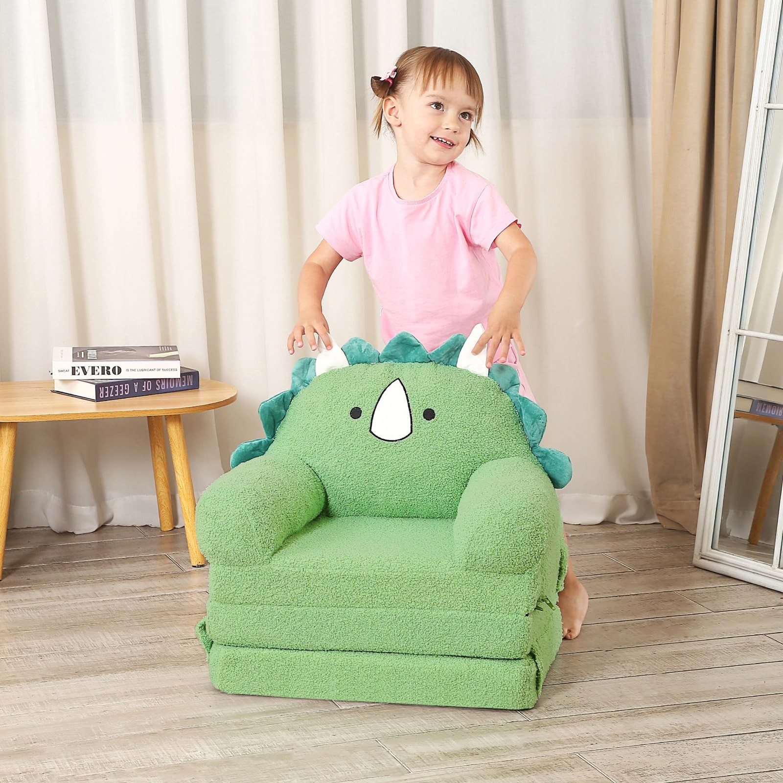 Foldable Kids Sofa, Triceratops Toddler Couch With Tri Folding Foam Cushions,...