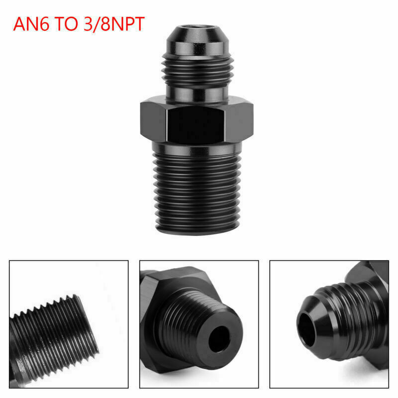 2PCS 6AN Male Flare to 3/8" NPT Hose Fitting Adapter Aluminum Straight Black