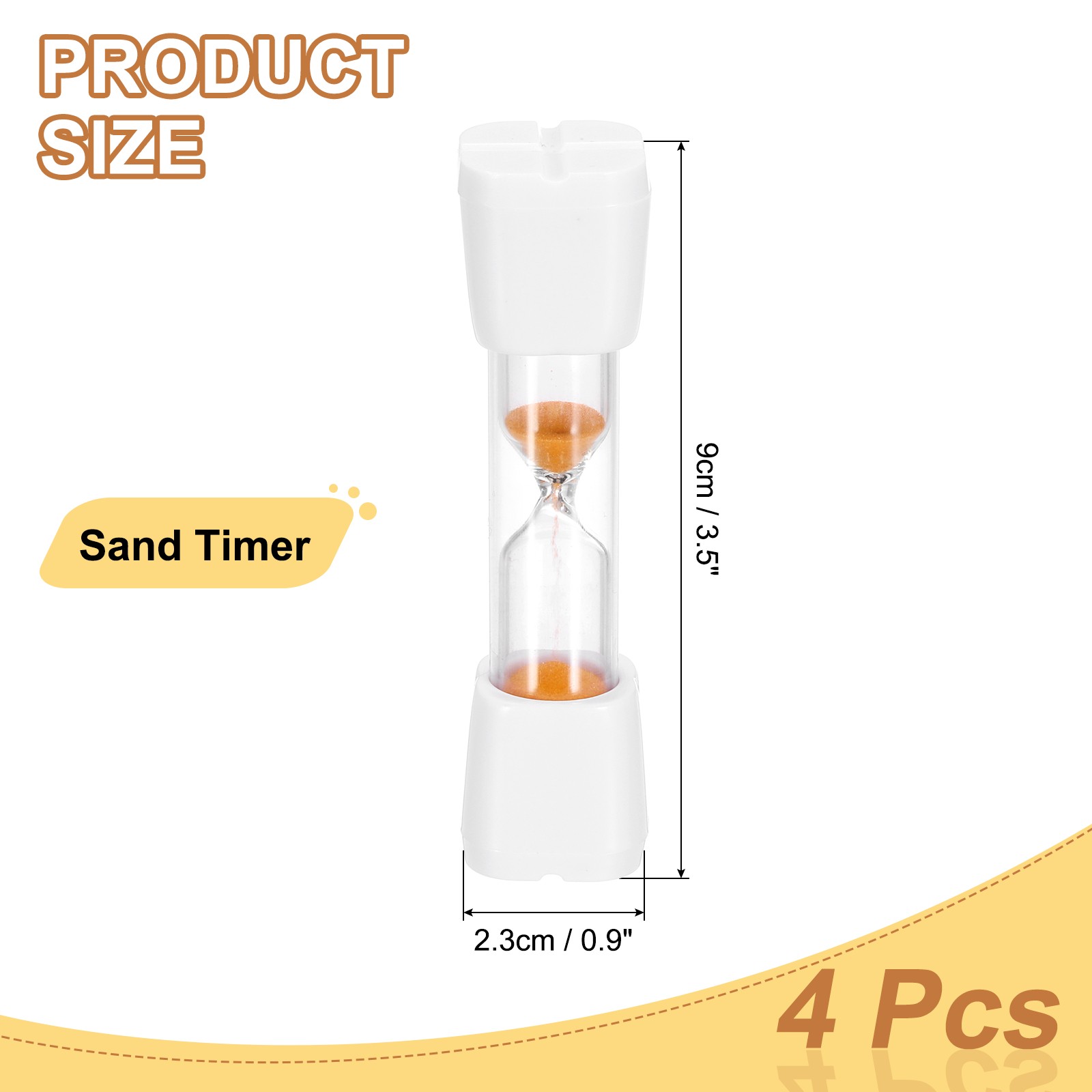 4 Pcs White Cap Orange Sand 3 Minute Sand Timer Sandglass Timer