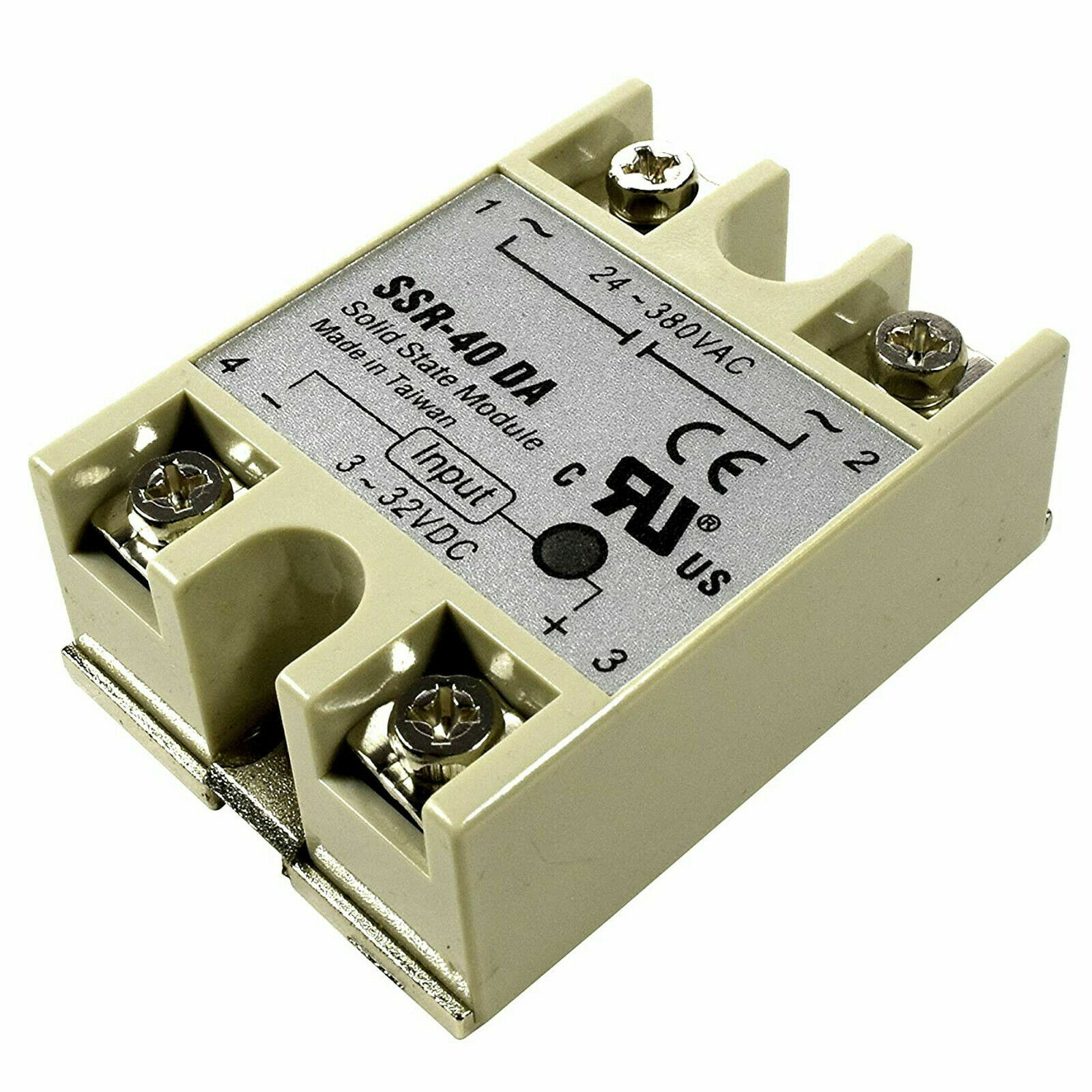 SSR-40DA Solid State Relay Module 3-32V DC Input 24-380VAC Output, UL Listed