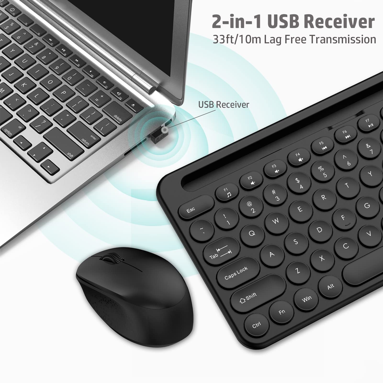 LeadsaiL Wireless Keyboard and Mouse, Full-Sized Ergonomic Computer Keyboard ...