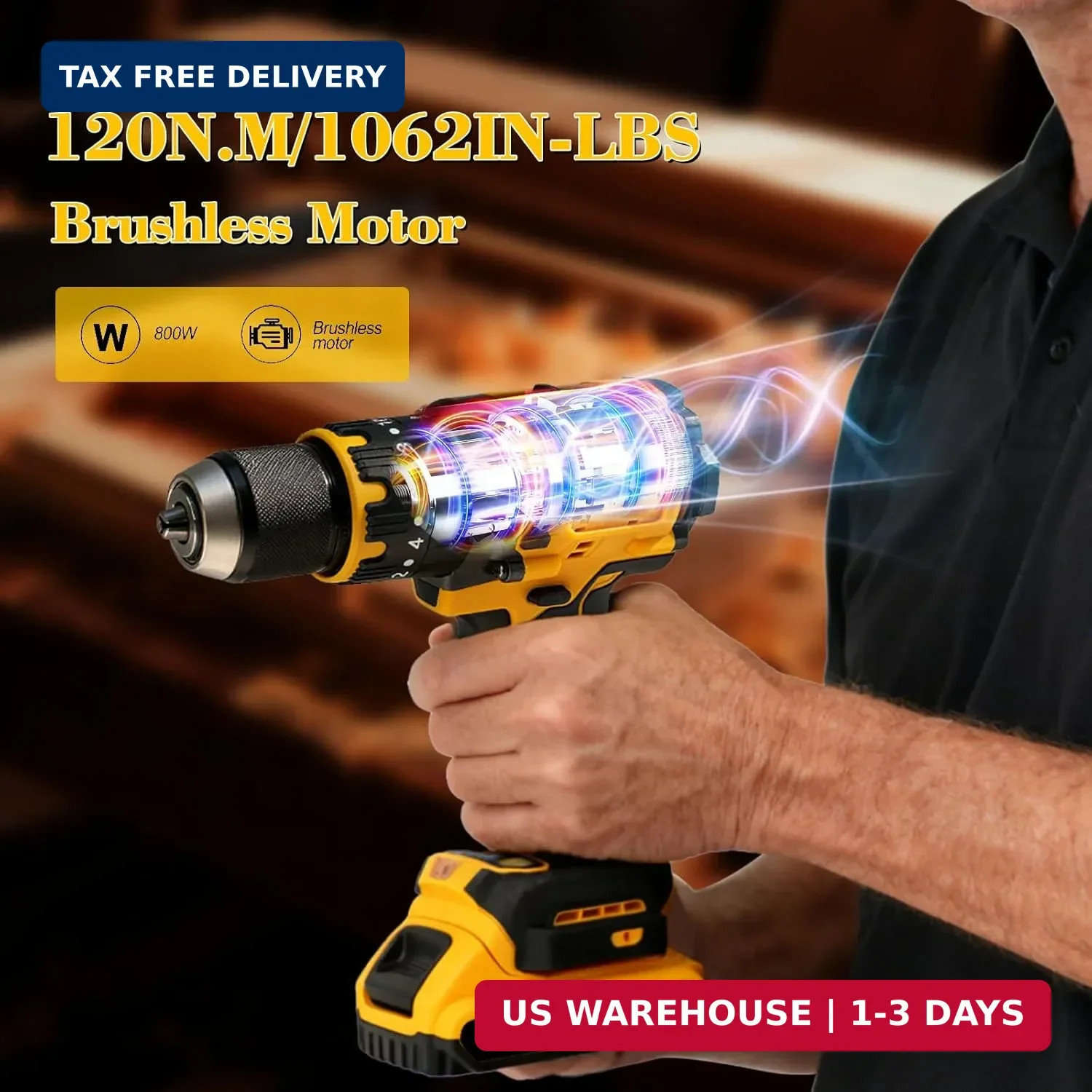 Cordless Brushless Hammer Drill, Compatible with DeWalt 20V Max Lithium Battery