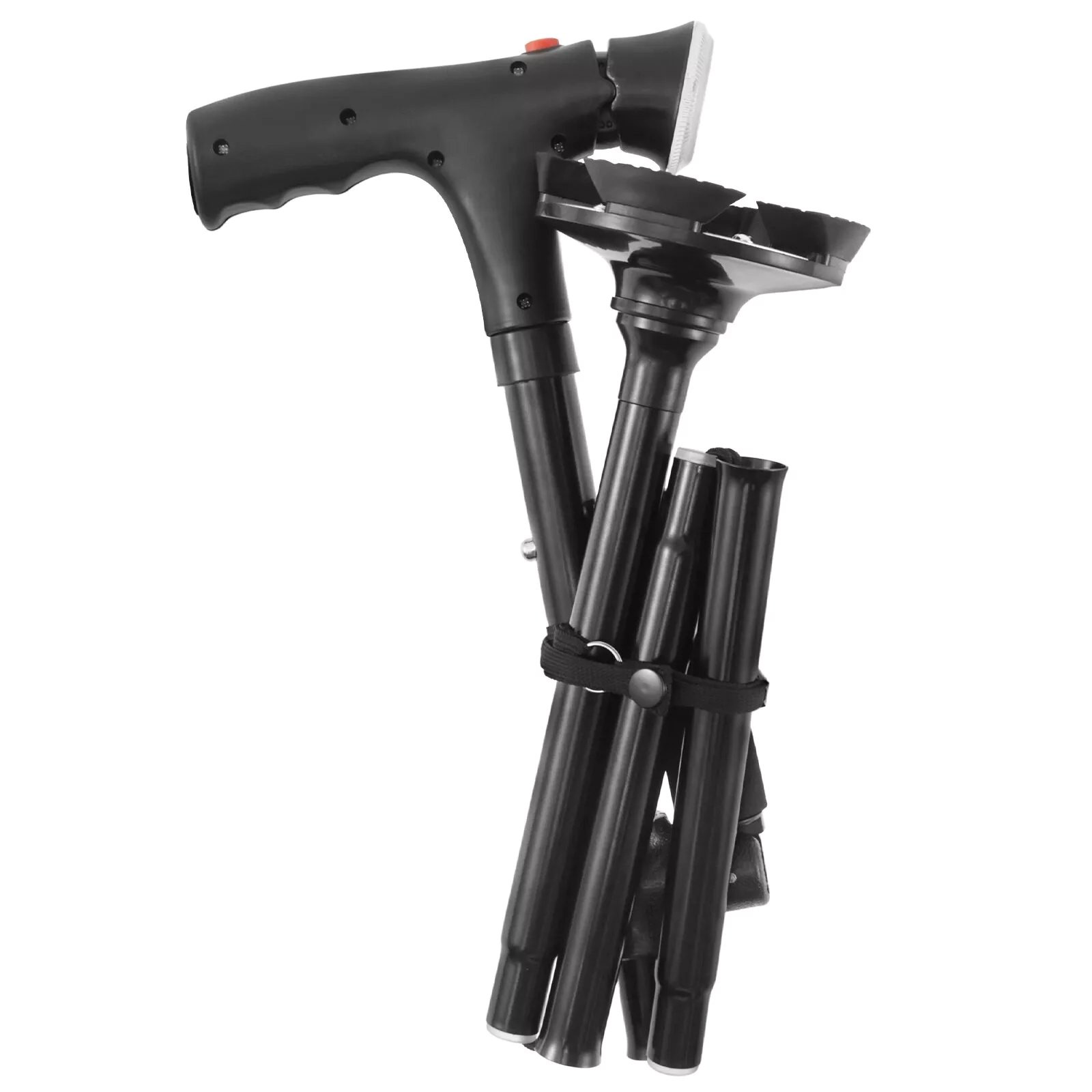 1PC Foldable Walking Cane W/LED Light&Alarm Adjustable Height Non-Slip Base