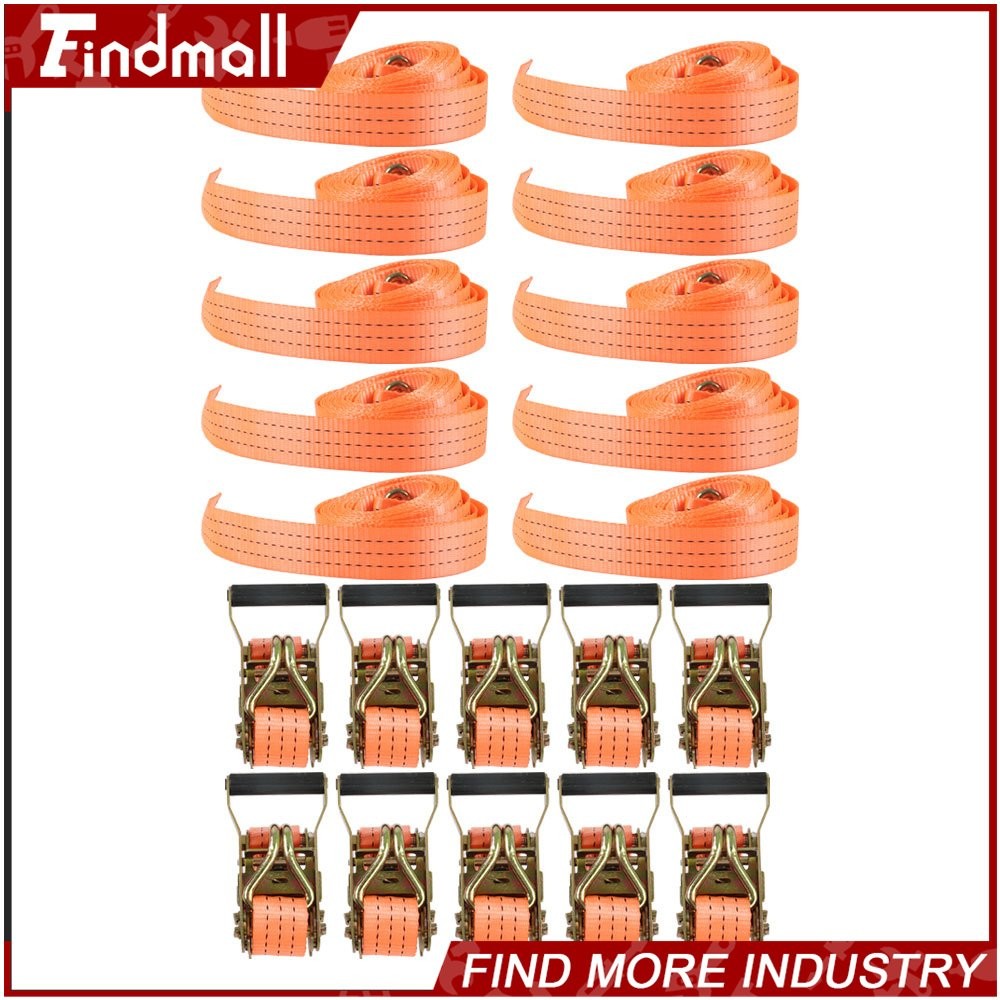 Findmall 10 Pack 1.5" x 15' Ratchet Straps J Hook 4000-lbs Heavy Duty Tie Downs